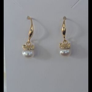 Natural Cultured Pearl Cat Drop Earrings 18k Gold Plated Kitty Cat Earrings